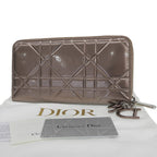 Dior Cannage Zip Around Wallet Patent Leather Logo Charm Metallic
