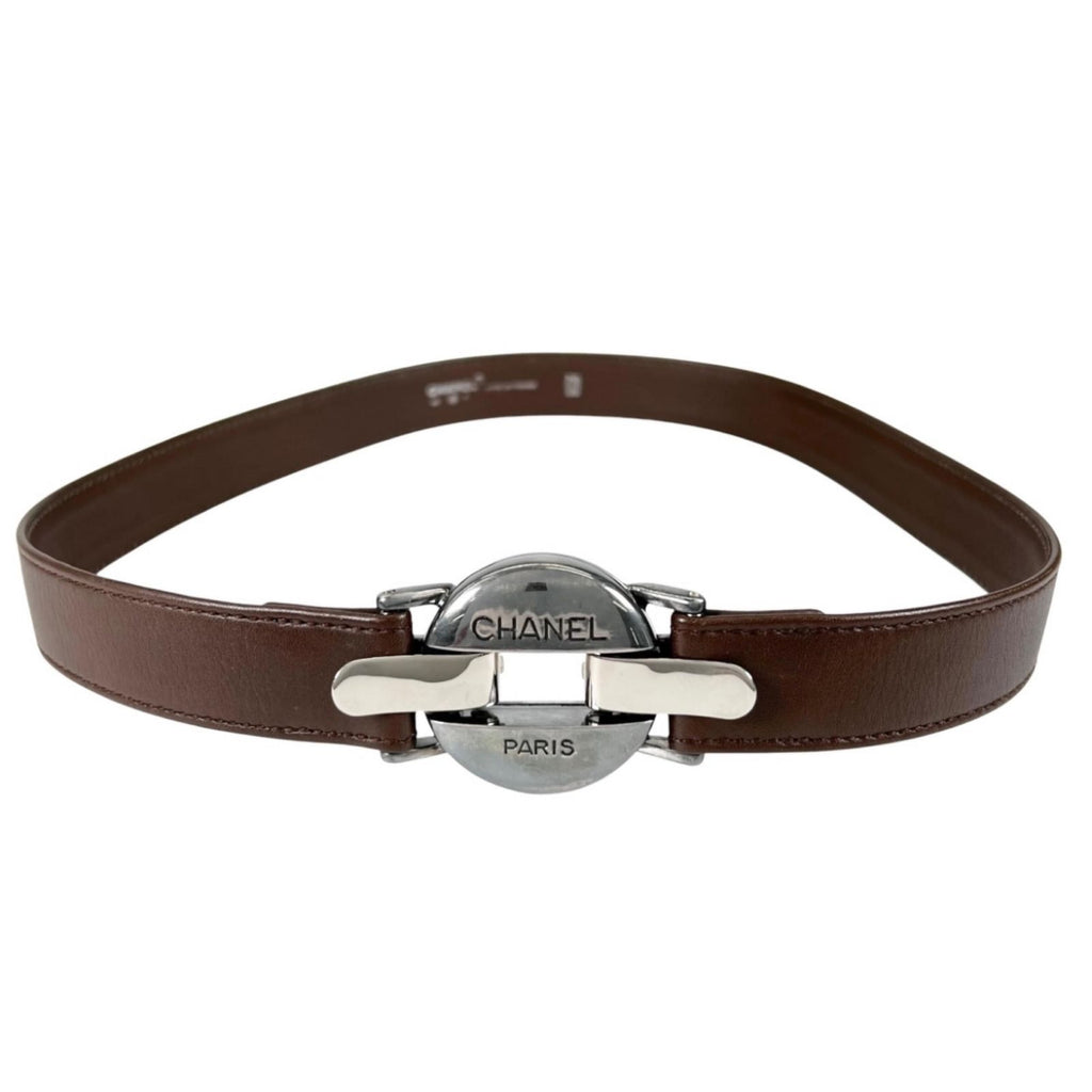 Chanel Belt Logo Circle Buckle Brown Front