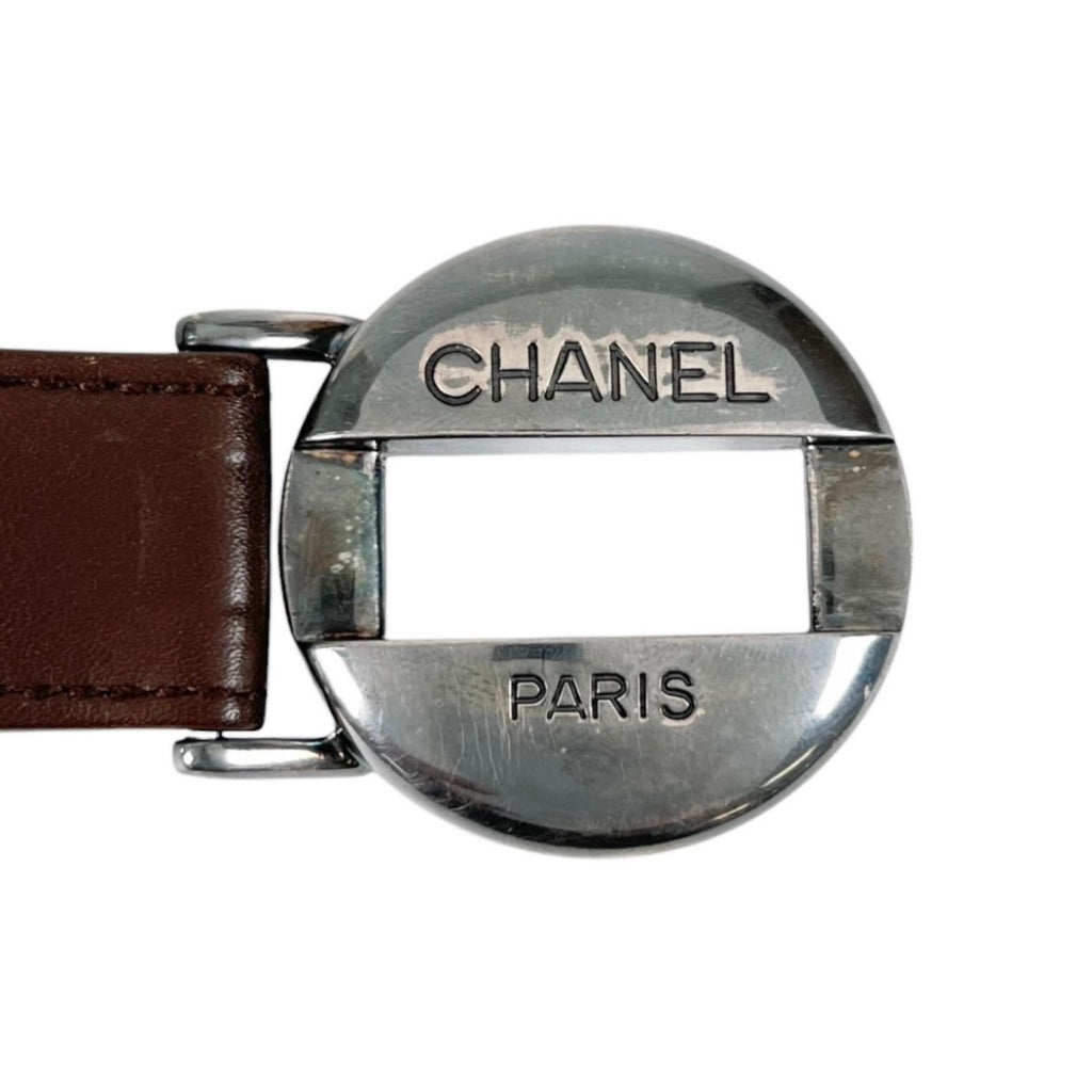 Chanel Belt Logo Circle Buckle Brown Front