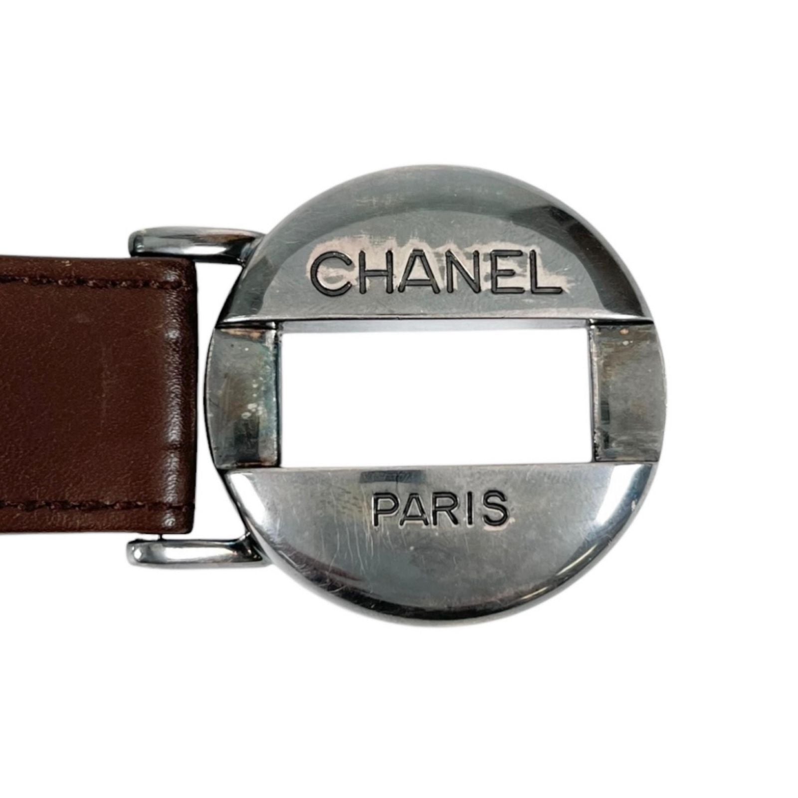 Chanel Belt Logo Circle Buckle Brown Front