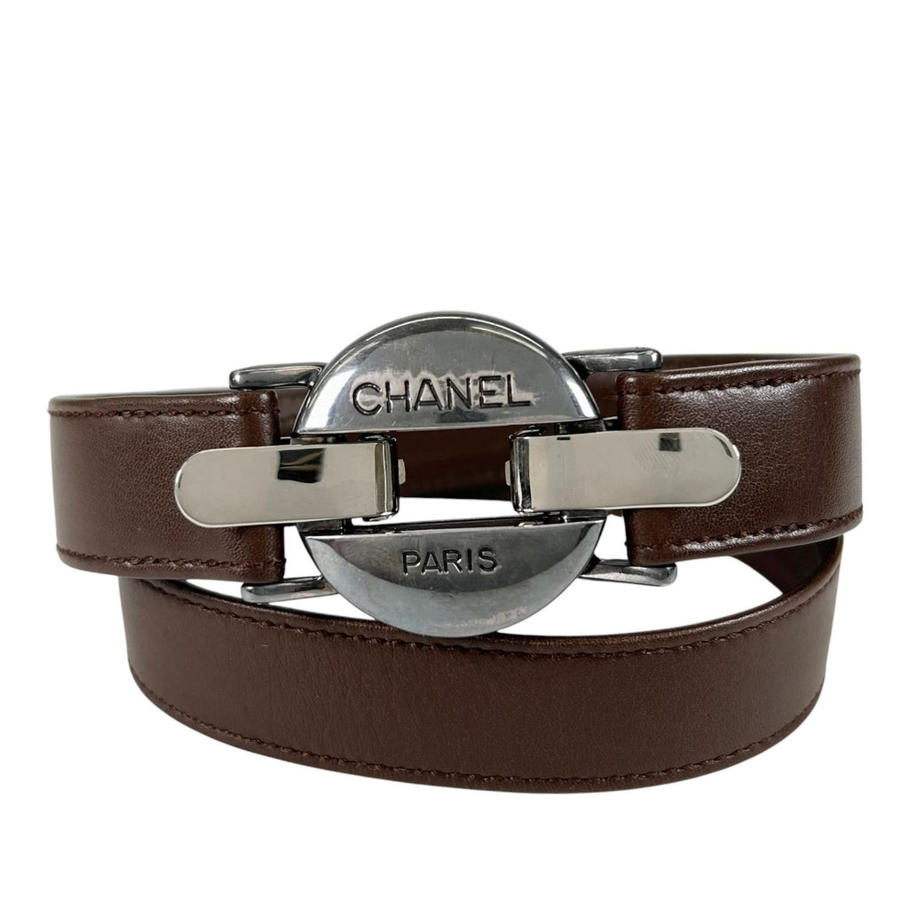 Chanel Belt Logo Circle Buckle Brown Front