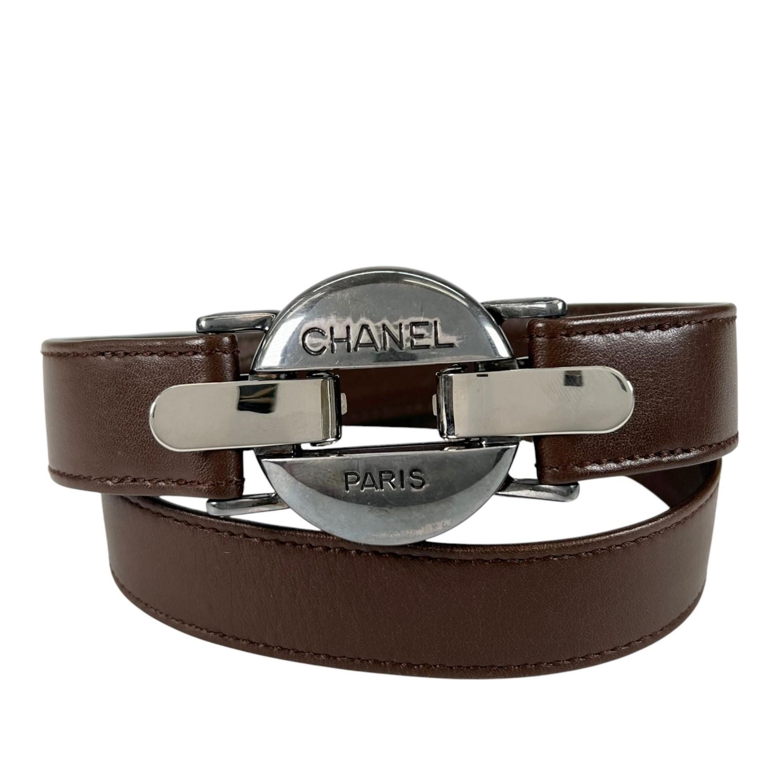 Chanel Belt Logo Circle Buckle Brown Front