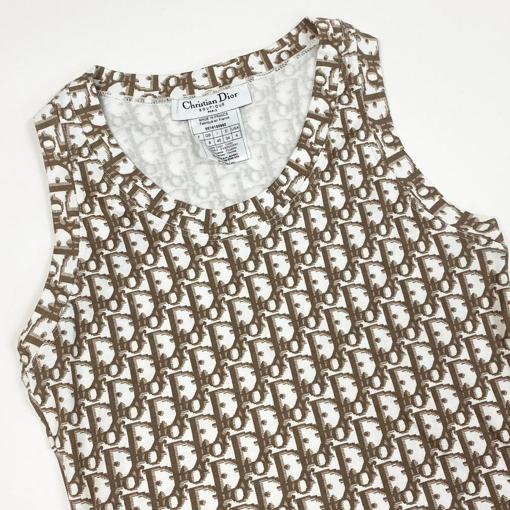 Dior Sleeveless Top Tank Top Trotter Flower Embroidery 40 Sizes White Brown — view 3