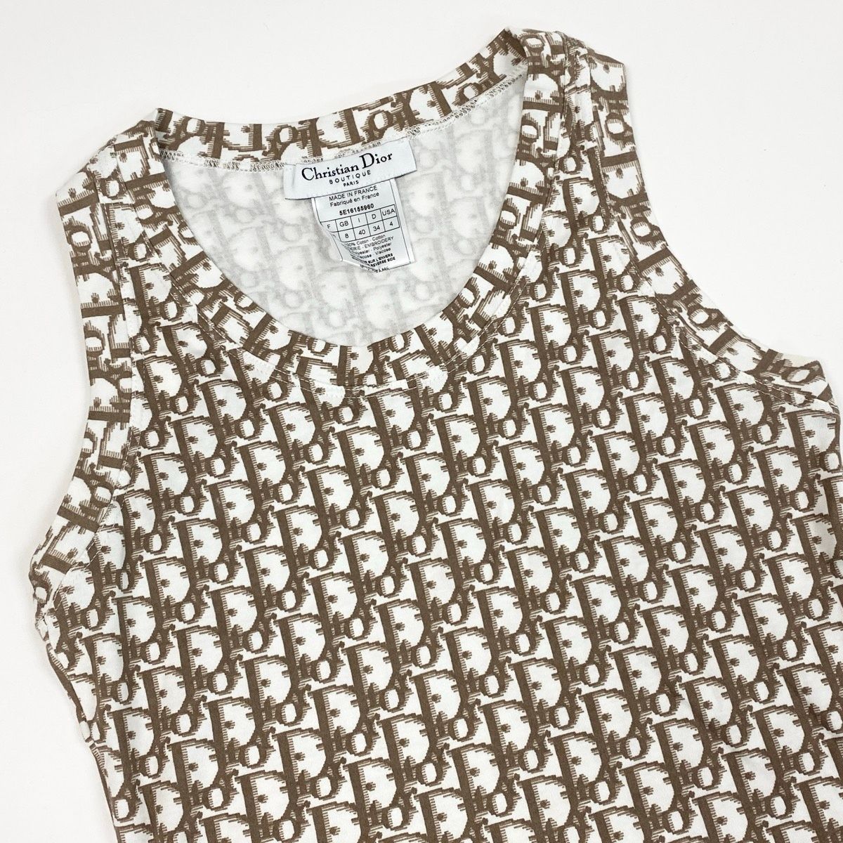 Dior Sleeveless Top Tank Top Trotter Flower Embroidery 40 Sizes White Brown — view 3