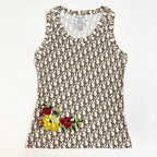 Dior Sleeveless Top Tank Top Trotter Flower Embroidery 40 Sizes White Brown