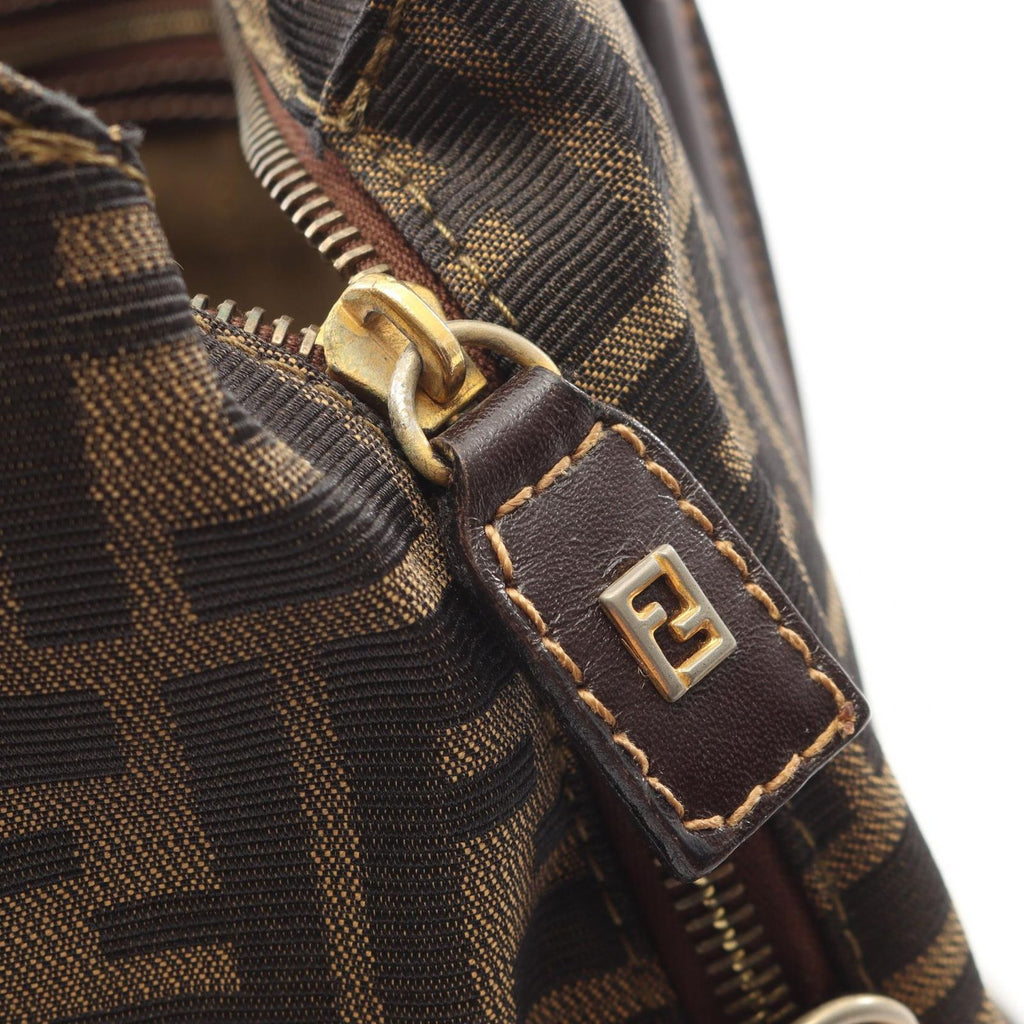 Fendi Handbag Zucca Black Brown Canvas Leather