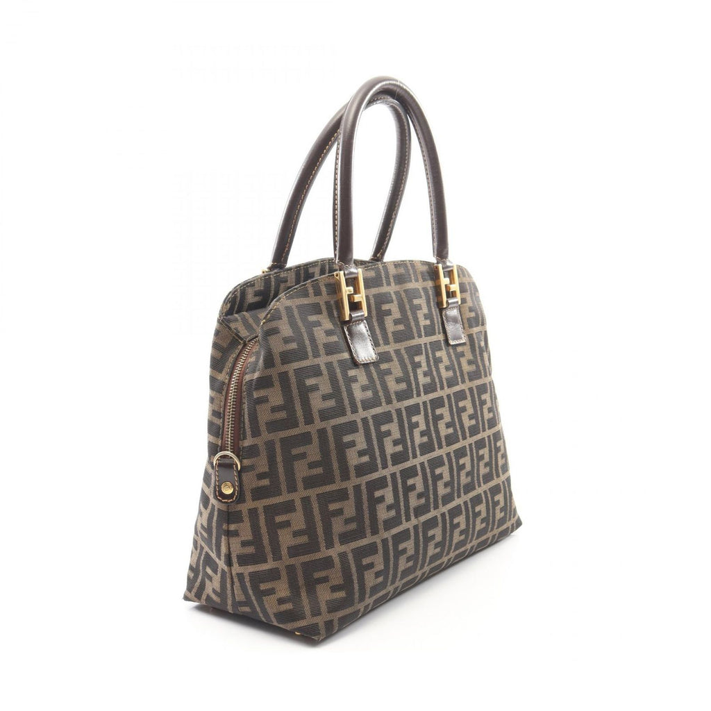 Fendi Handbag Zucca Black Brown Canvas Leather