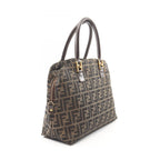 Fendi Handbag Zucca Black Brown Canvas Leather
