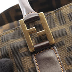 Fendi Handbag Zucca Black Brown Canvas Leather