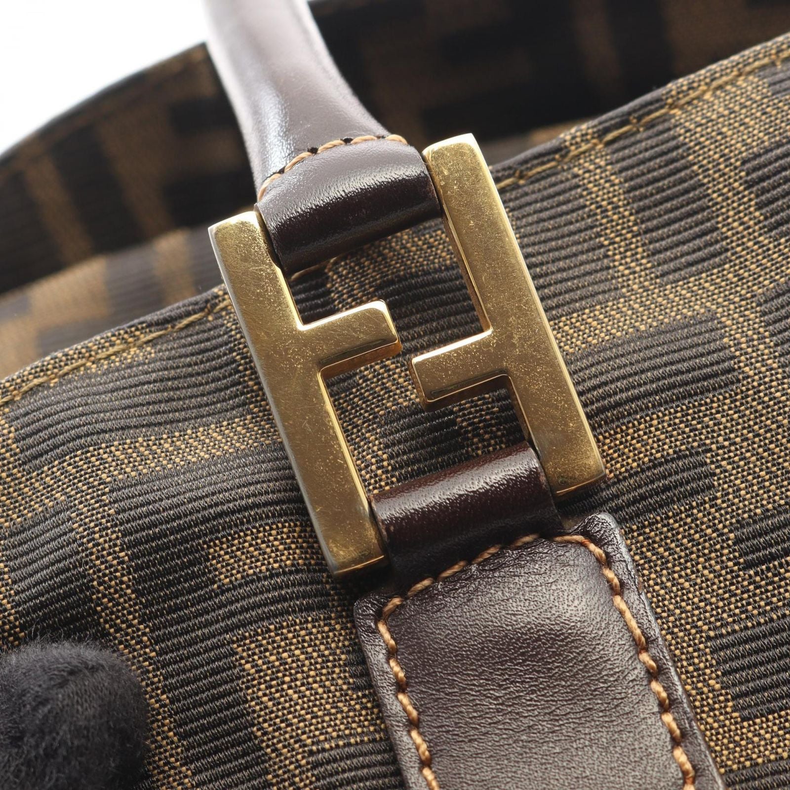 Fendi Handbag Zucca Black Brown Canvas Leather