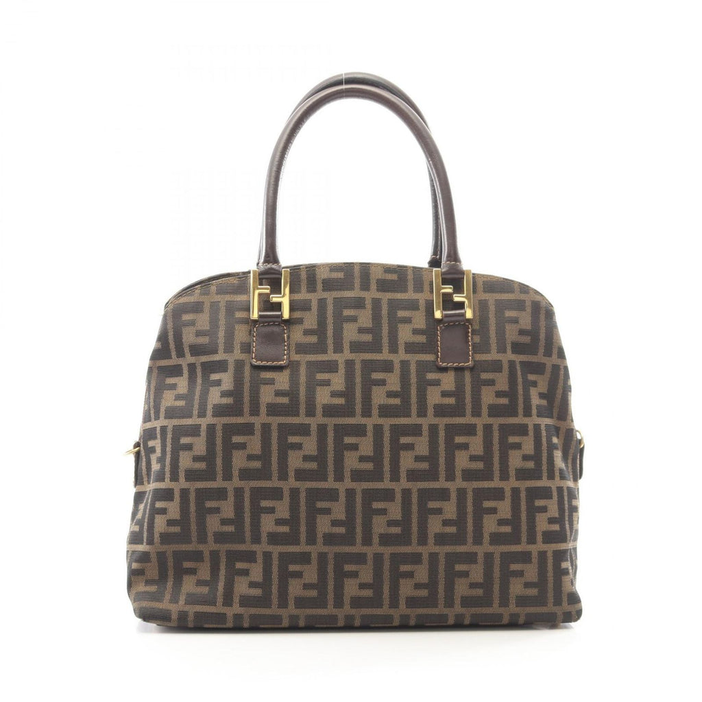 Fendi Handbag Zucca Black Brown Canvas Leather