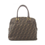 Fendi Handbag Zucca Black Brown Canvas Leather