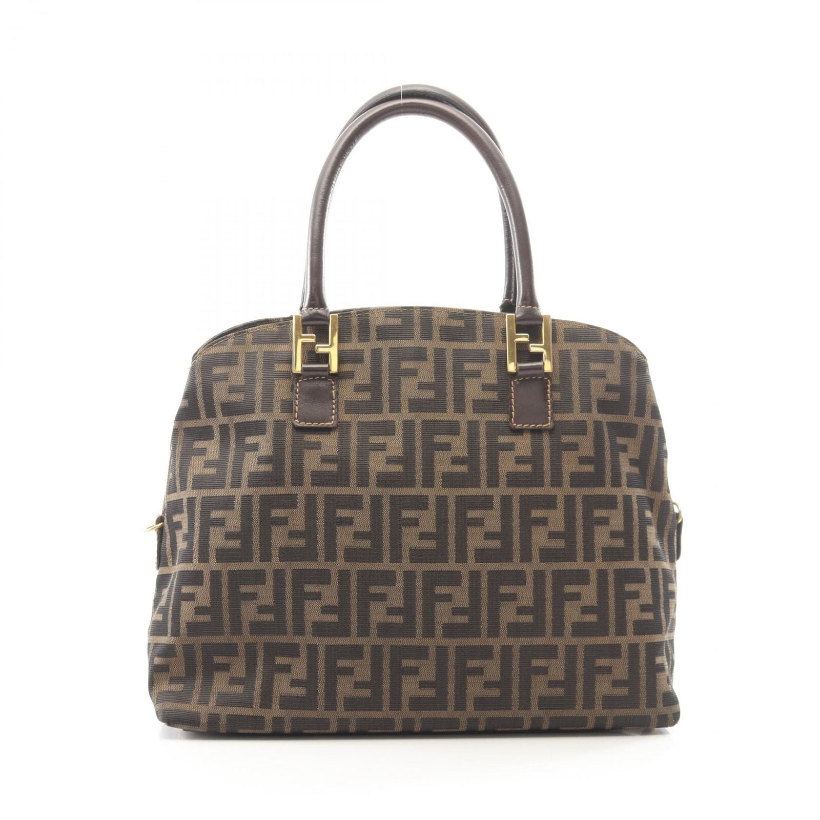 Fendi Handbag Zucca Black Brown Canvas Leather