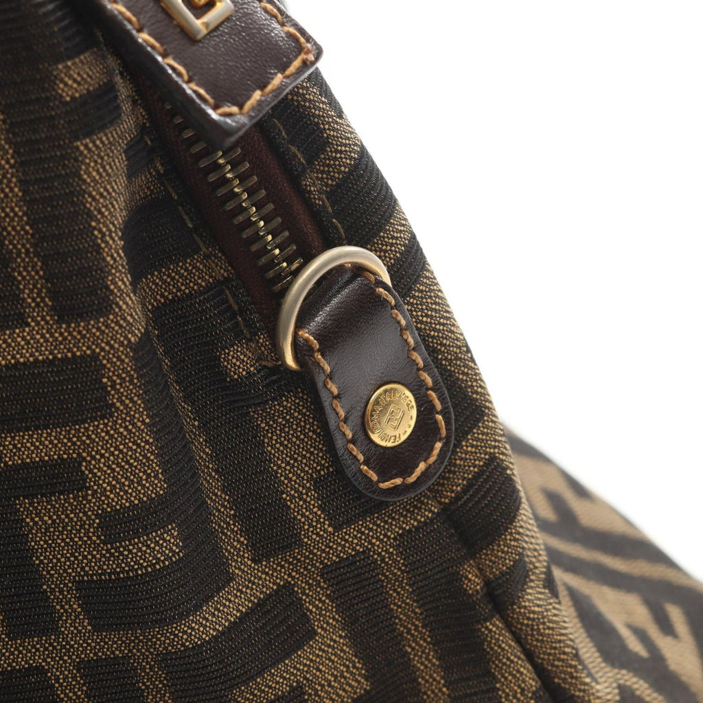 Fendi Handbag Zucca Black Brown Canvas Leather