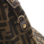 Fendi Handbag Zucca Black Brown Canvas Leather