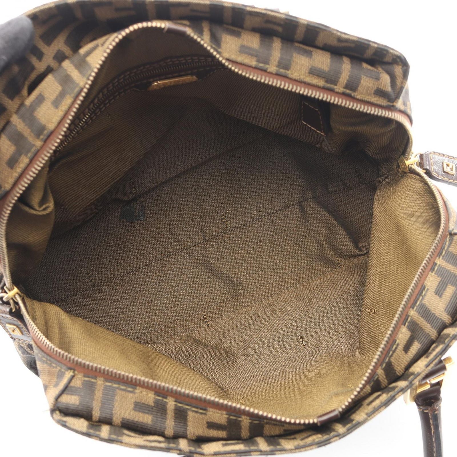 Fendi Handbag Zucca Black Brown Canvas Leather