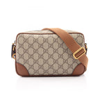 Gucci Shoulder Bag GG Emblem Beige Brown Canvas Leather