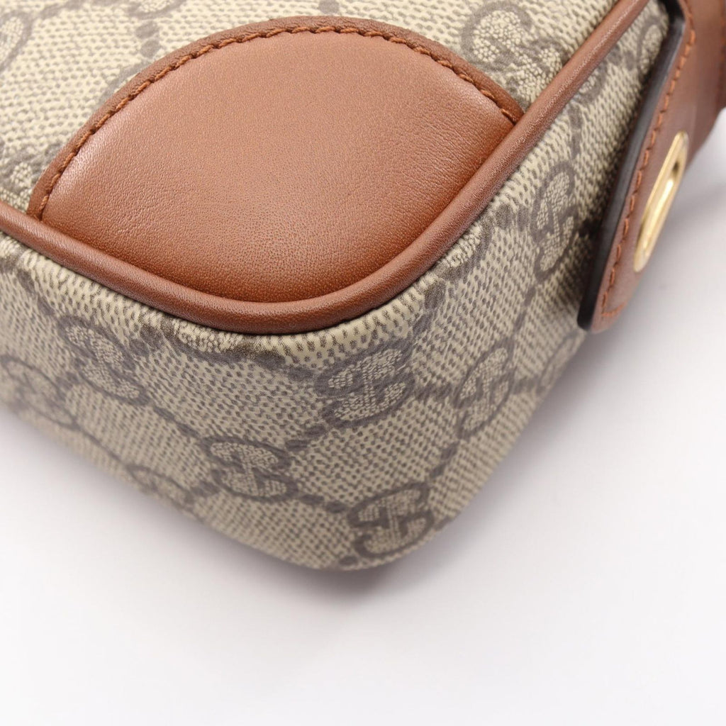 Gucci Shoulder Bag GG Emblem Beige Brown Canvas Leather