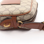 Gucci Shoulder Bag GG Emblem Beige Brown Canvas Leather