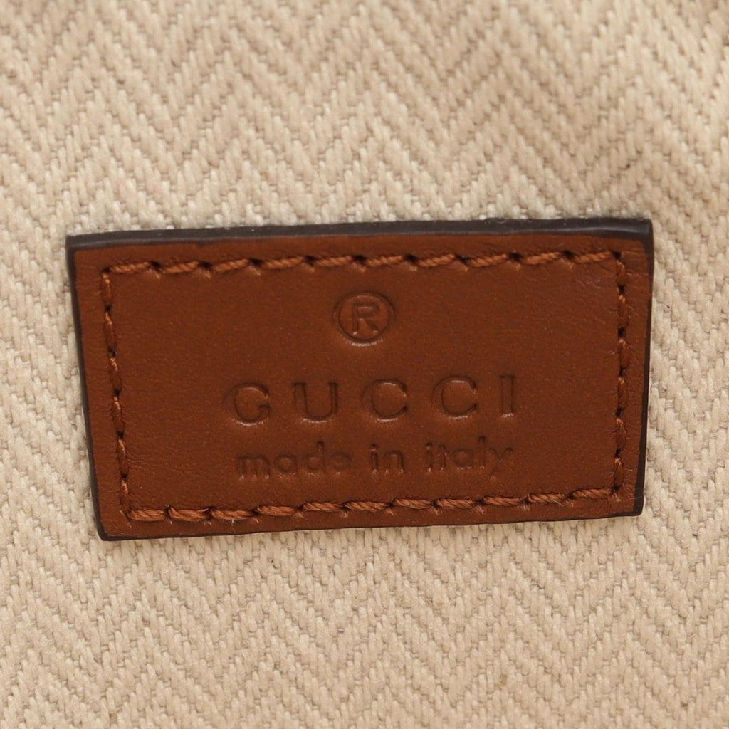 Gucci Shoulder Bag GG Emblem Beige Brown Canvas Leather