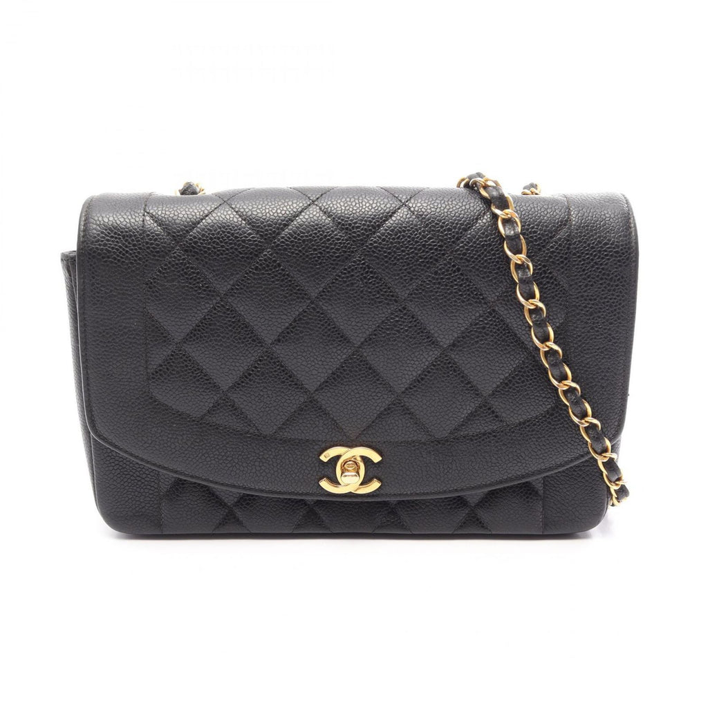 Chanel Shoulder Bag Quilted Diana Flap Black Caviar Leather Chain