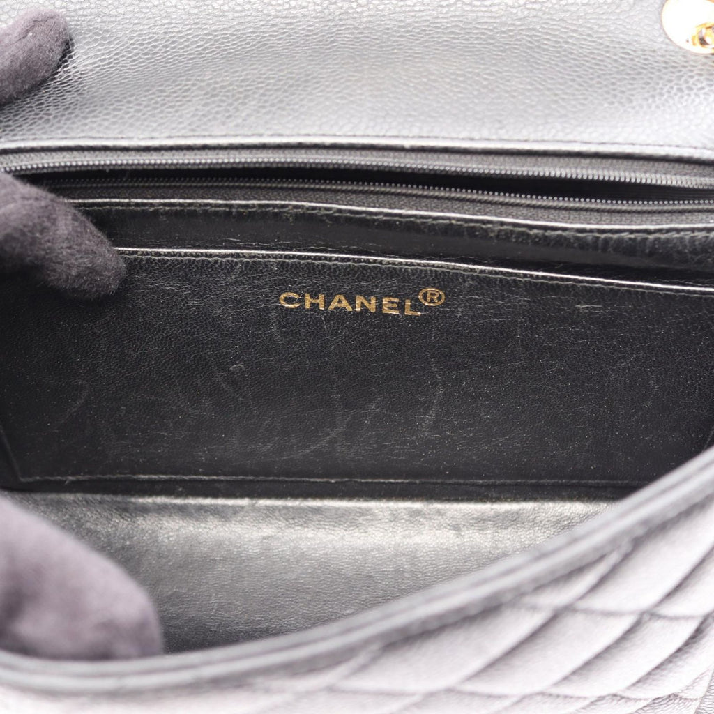 Chanel Shoulder Bag Quilted Diana Flap Black Caviar Leather Chain