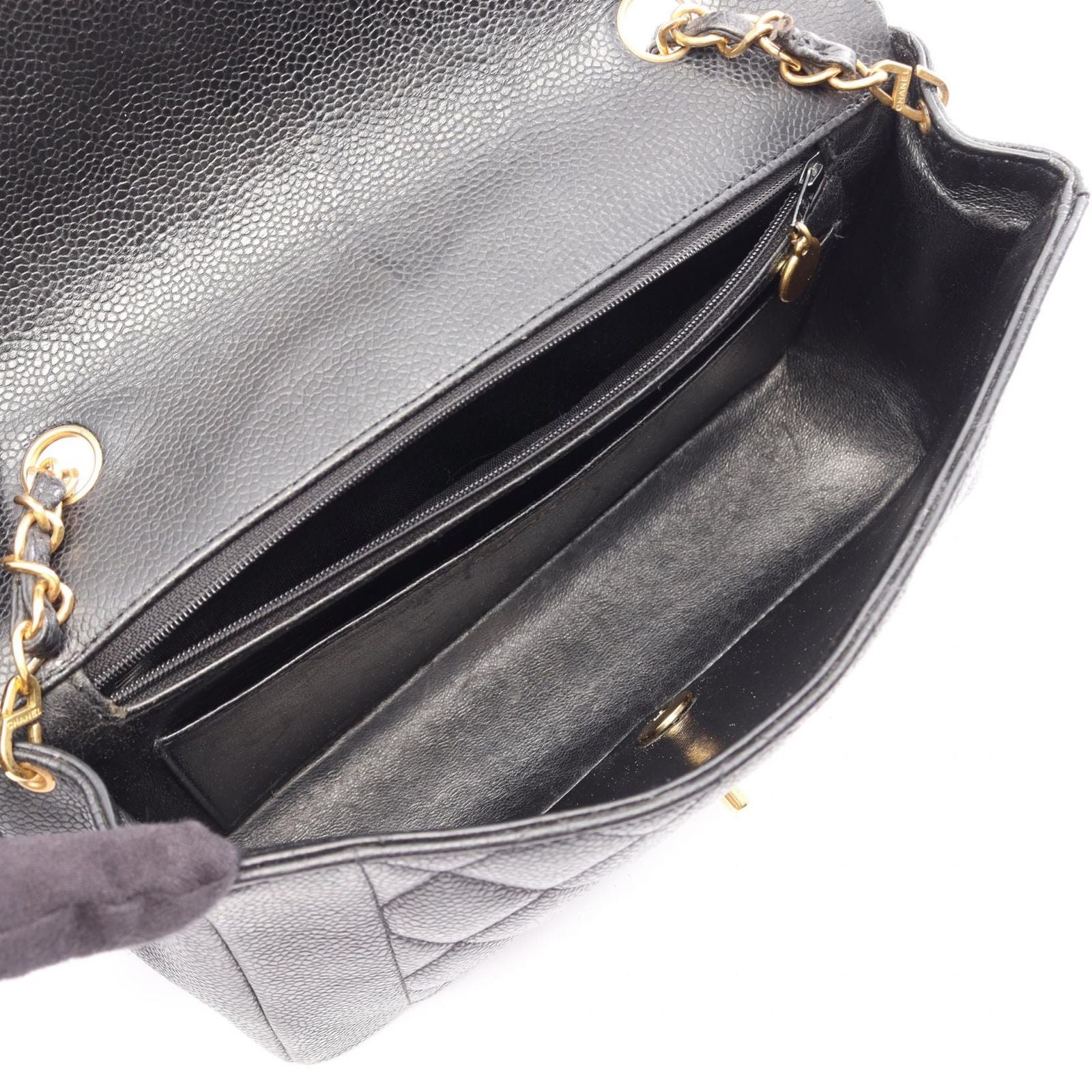 Chanel Shoulder Bag Quilted Diana Flap Black Caviar Leather Chain