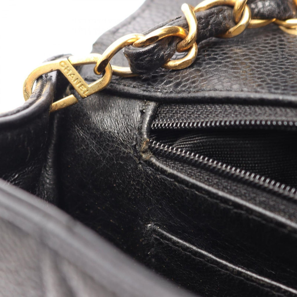 Chanel Shoulder Bag Quilted Diana Flap Black Caviar Leather Chain