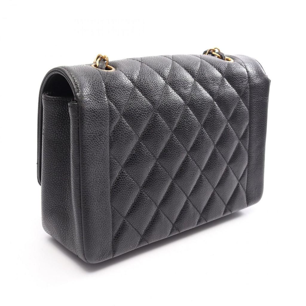 Chanel Shoulder Bag Quilted Diana Flap Black Caviar Leather Chain