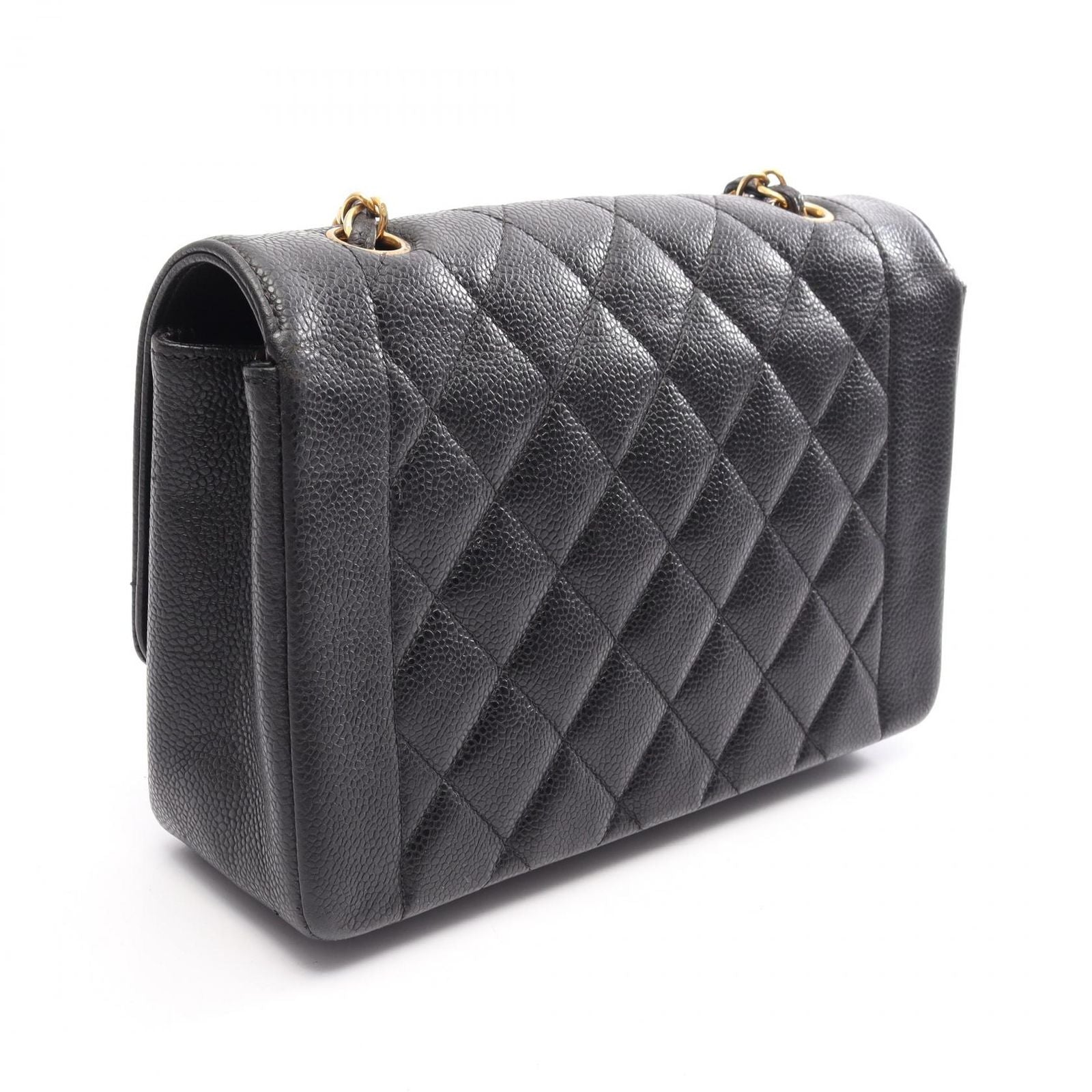 Chanel Shoulder Bag Quilted Diana Flap Black Caviar Leather Chain