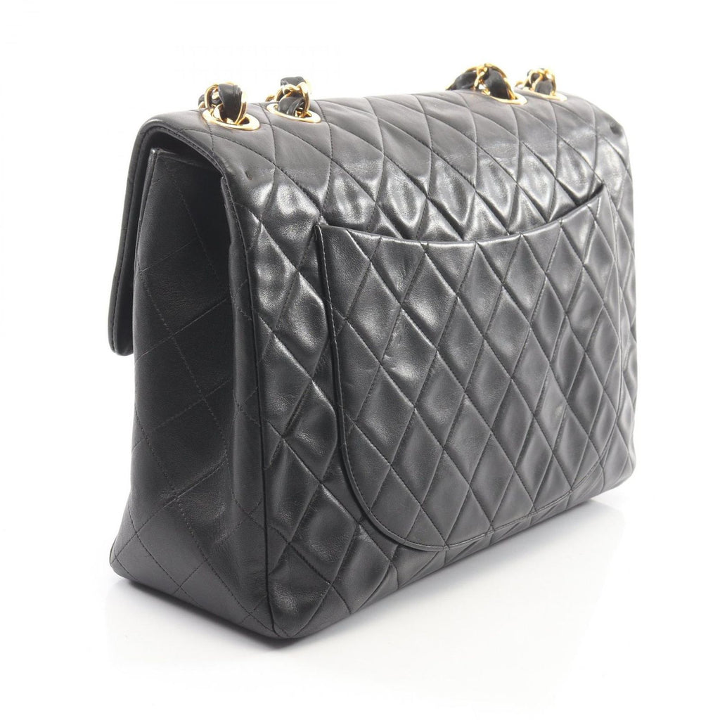 Chanel Shoulder Bag Maxi Quilted 34 Black Lambskin Chain