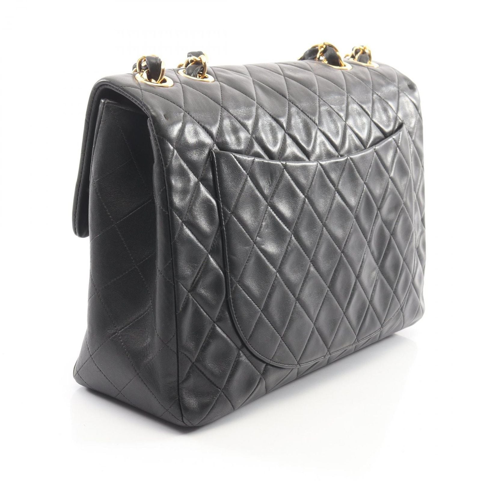 Chanel Shoulder Bag Maxi Quilted 34 Black Lambskin Chain