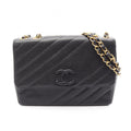Chanel Shoulder Bag Bias Stitch CC Logo Black Caviar Leather Chain