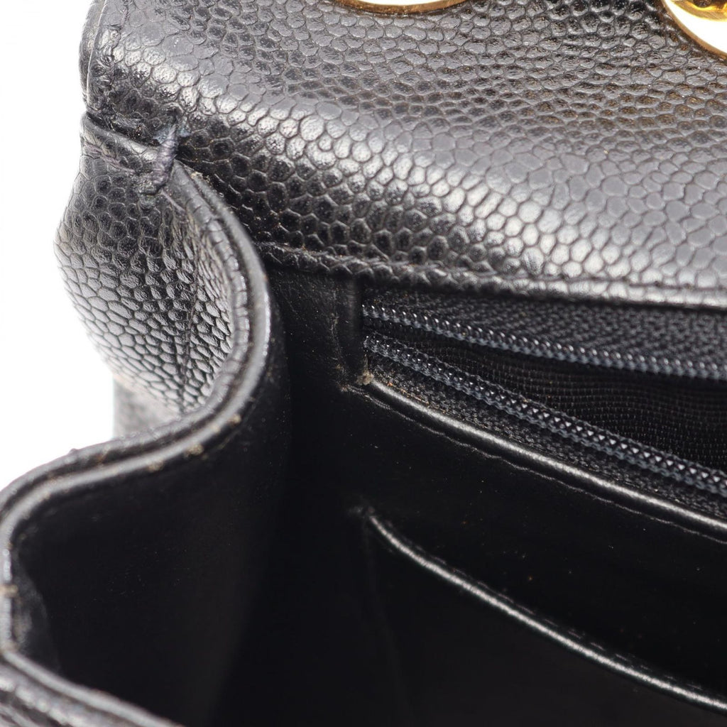 Chanel Shoulder Bag Bias Stitch CC Logo Black Caviar Leather Chain