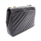 Chanel Shoulder Bag Bias Stitch CC Logo Black Caviar Leather Chain