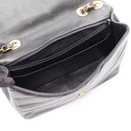 Chanel Shoulder Bag Bias Stitch CC Logo Black Caviar Leather Chain
