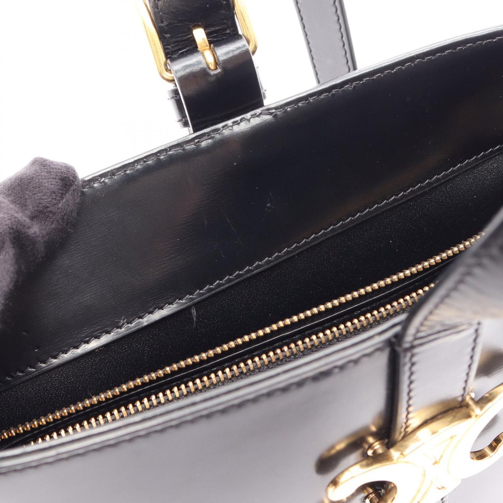 Celine Shoulder Bag Triomphe Black Leather
