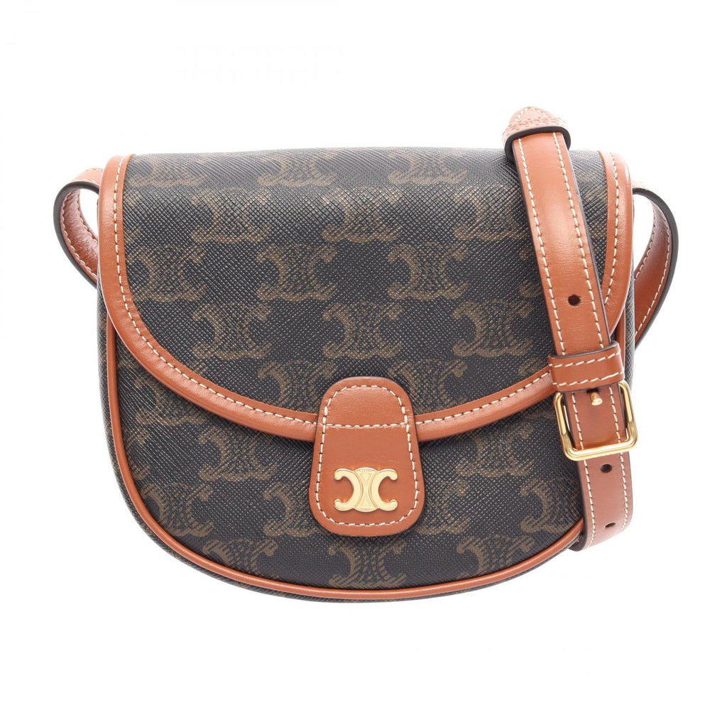 Celine Shoulder Bag Triomphe Mini Besace Black Brown Canvas Leather