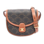 Celine Shoulder Bag Triomphe Mini Besace Black Brown Canvas Leather