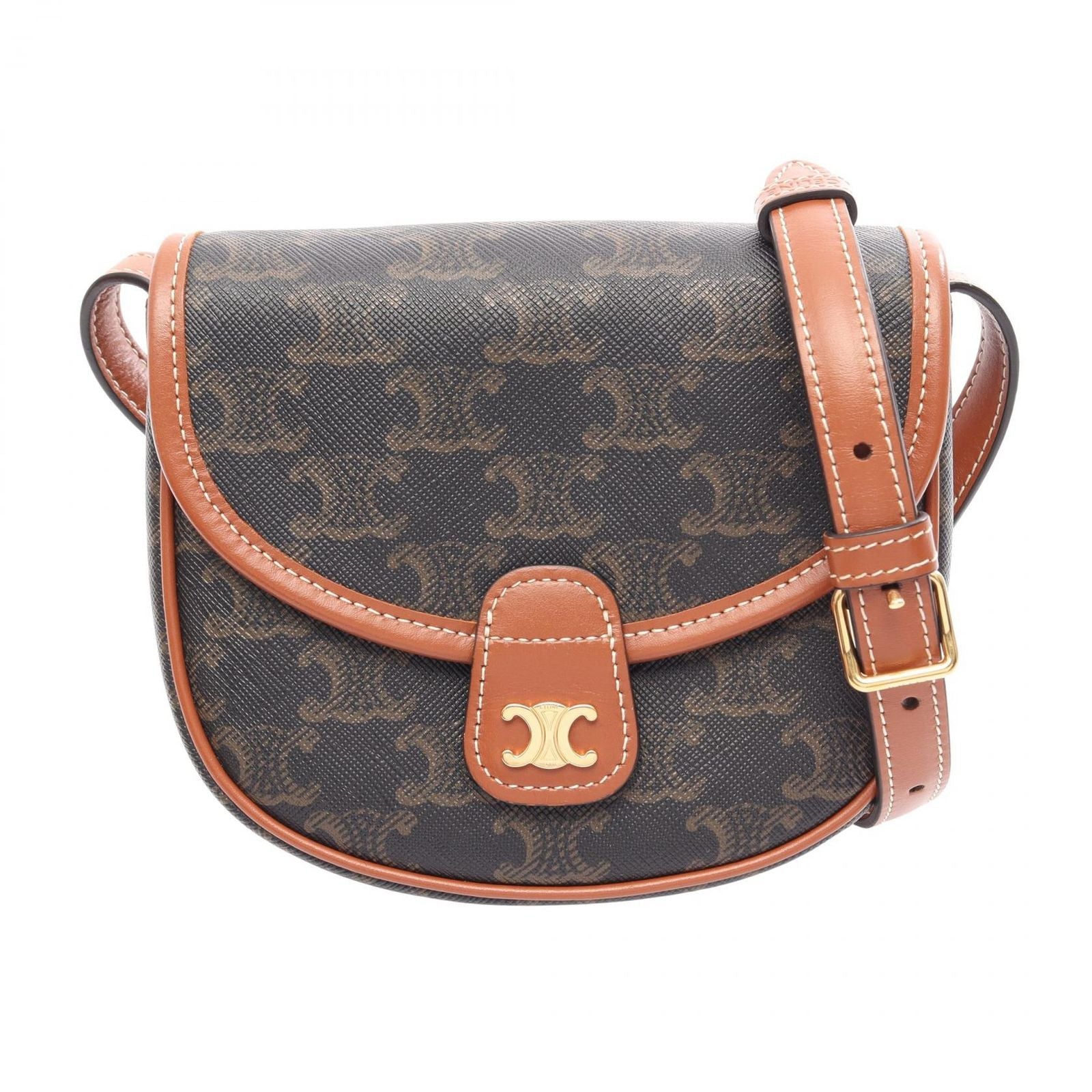 Celine Shoulder Bag Triomphe Mini Besace Black Brown Canvas Leather