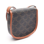 Celine Shoulder Bag Triomphe Mini Besace Black Brown Canvas Leather