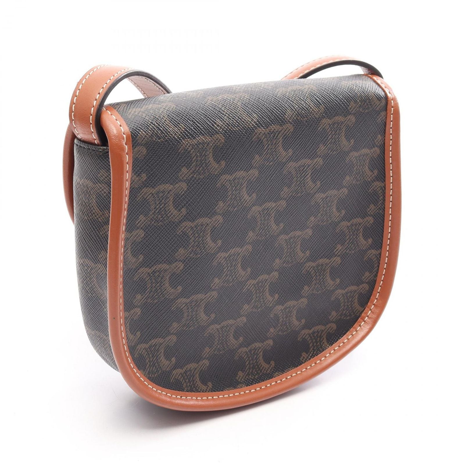 Celine Shoulder Bag Triomphe Mini Besace Black Brown Canvas Leather
