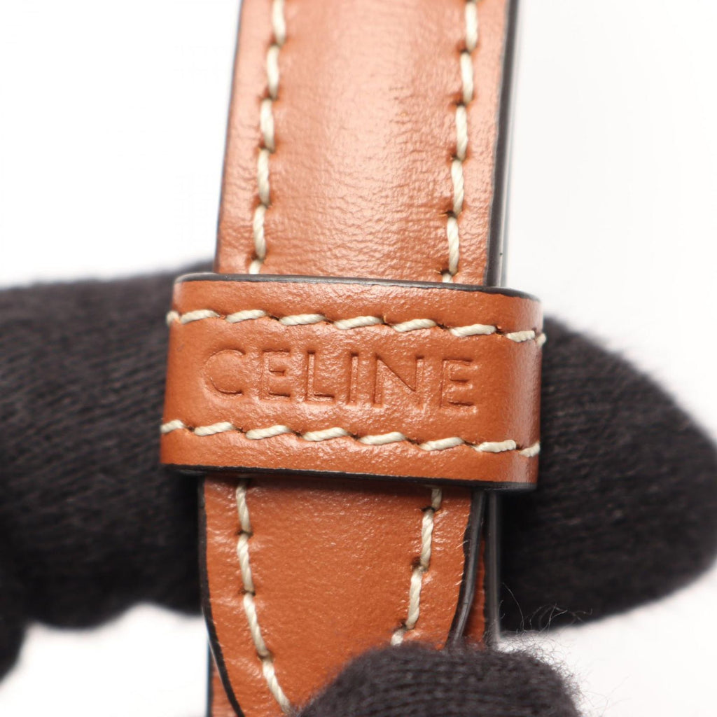 Celine Shoulder Bag Triomphe Mini Besace Black Brown Canvas Leather