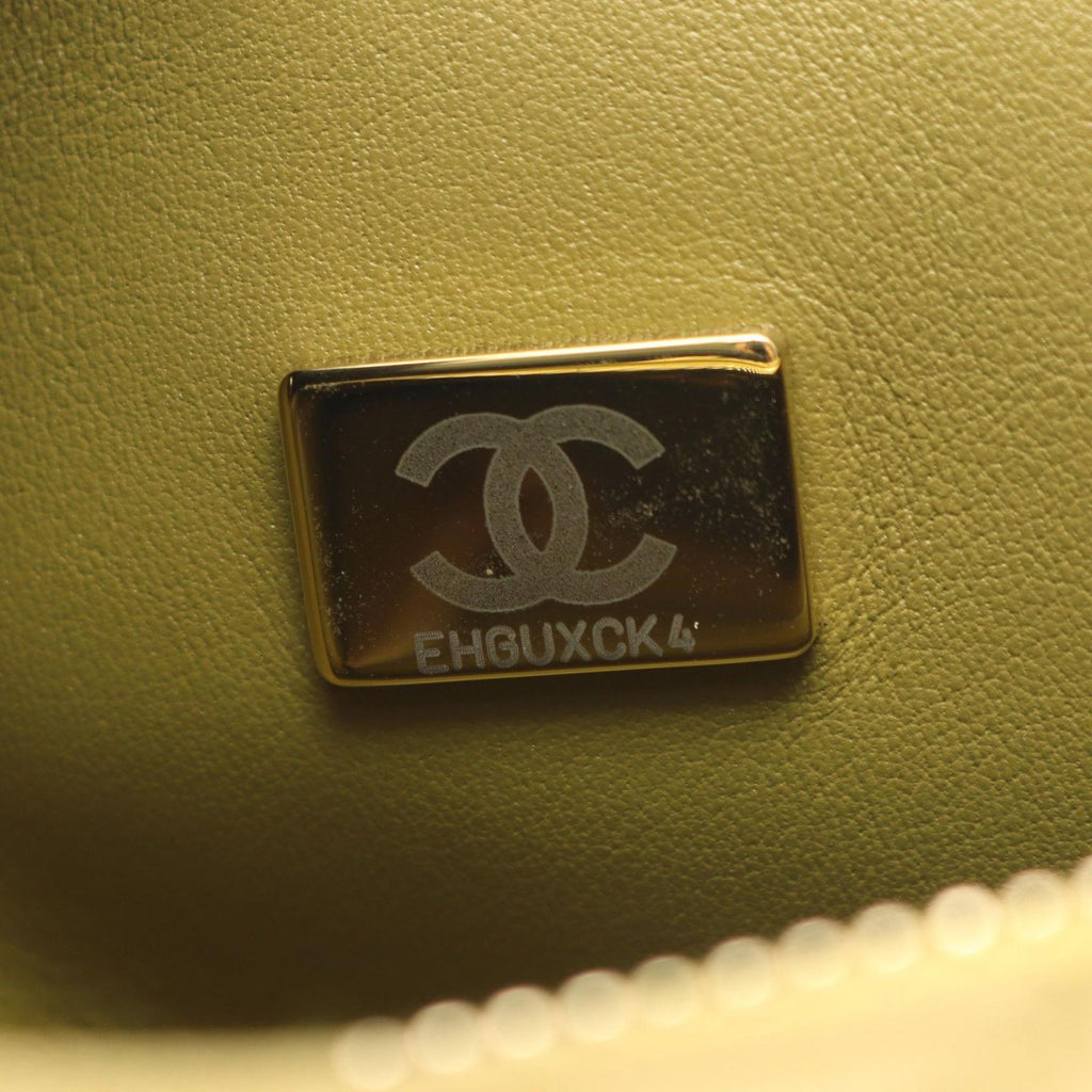 Chanel Shoulder Bag Quilted Mini Bow 2-Way Khaki Lambskin Wood Handle