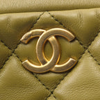 Chanel Shoulder Bag Quilted Mini Bow 2-Way Khaki Lambskin Wood Handle