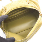 Chanel Shoulder Bag Quilted Mini Bow 2-Way Khaki Lambskin Wood Handle