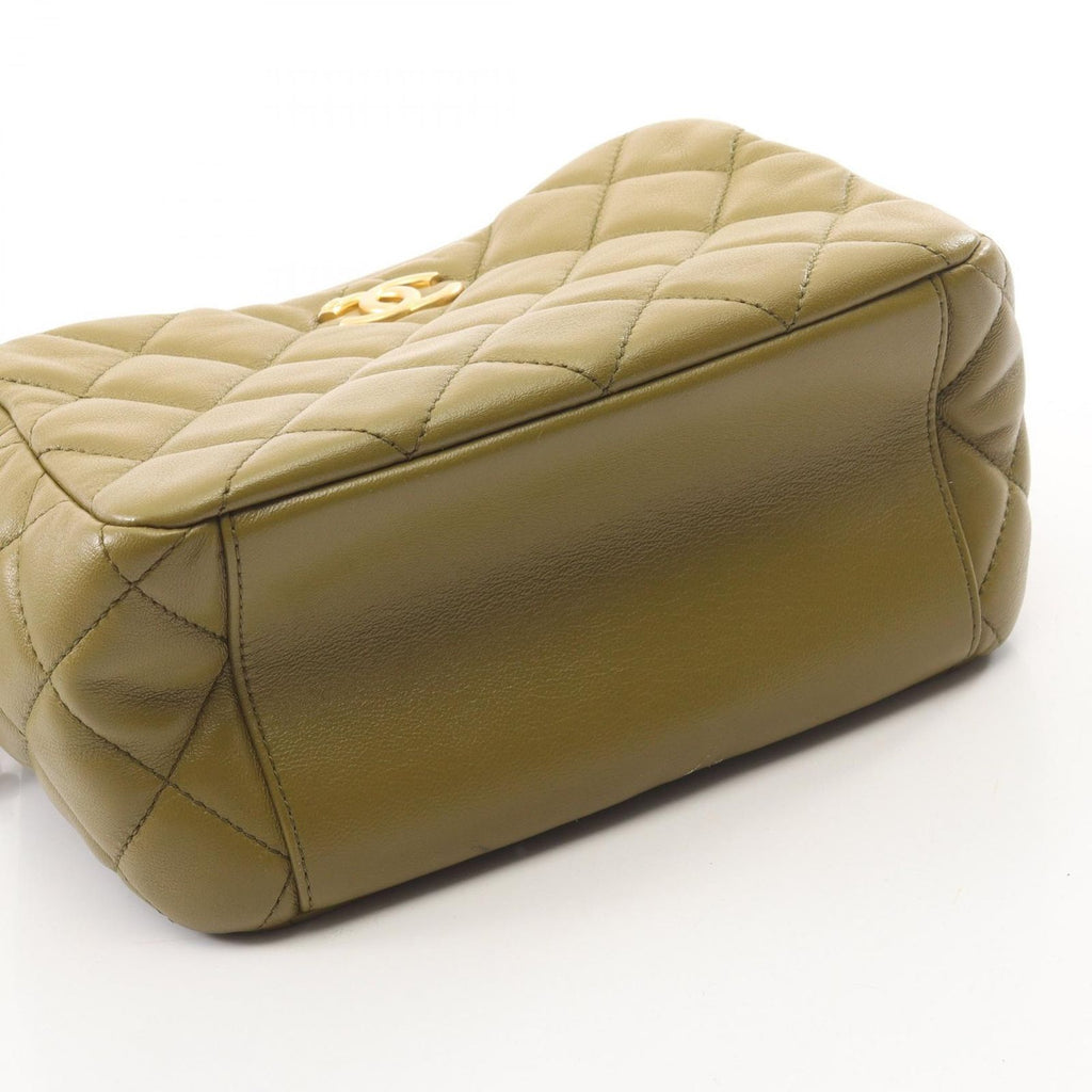 Chanel Shoulder Bag Quilted Mini Bow 2-Way Khaki Lambskin Wood Handle