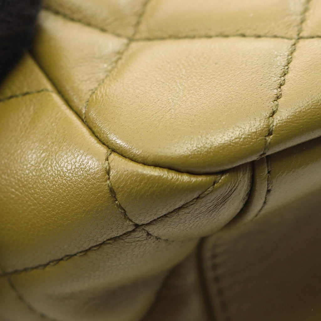 Chanel Shoulder Bag Quilted Mini Bow 2-Way Khaki Lambskin Wood Handle