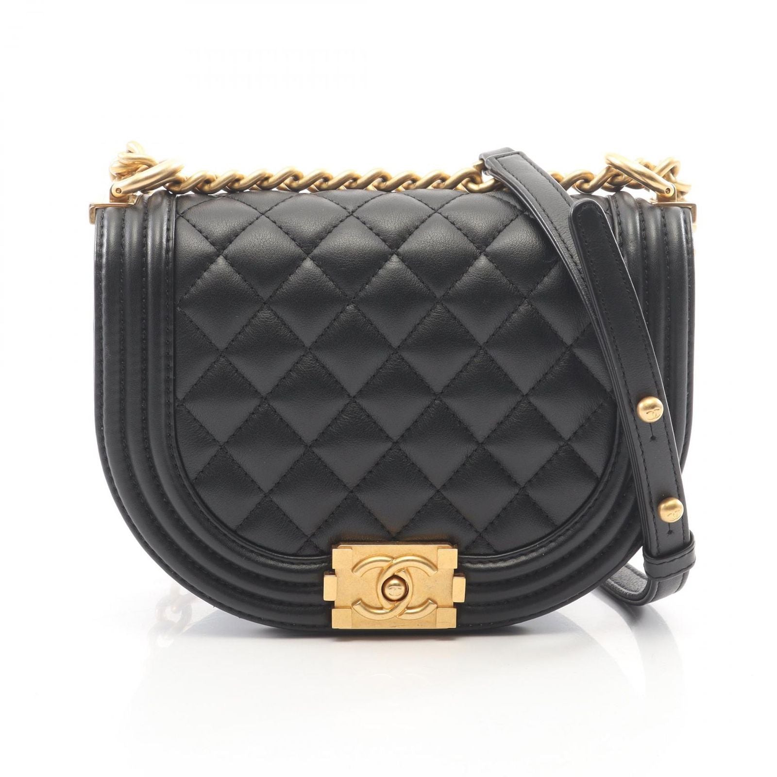 Chanel Shoulder Bag Boy Small Black Lambskin Chain