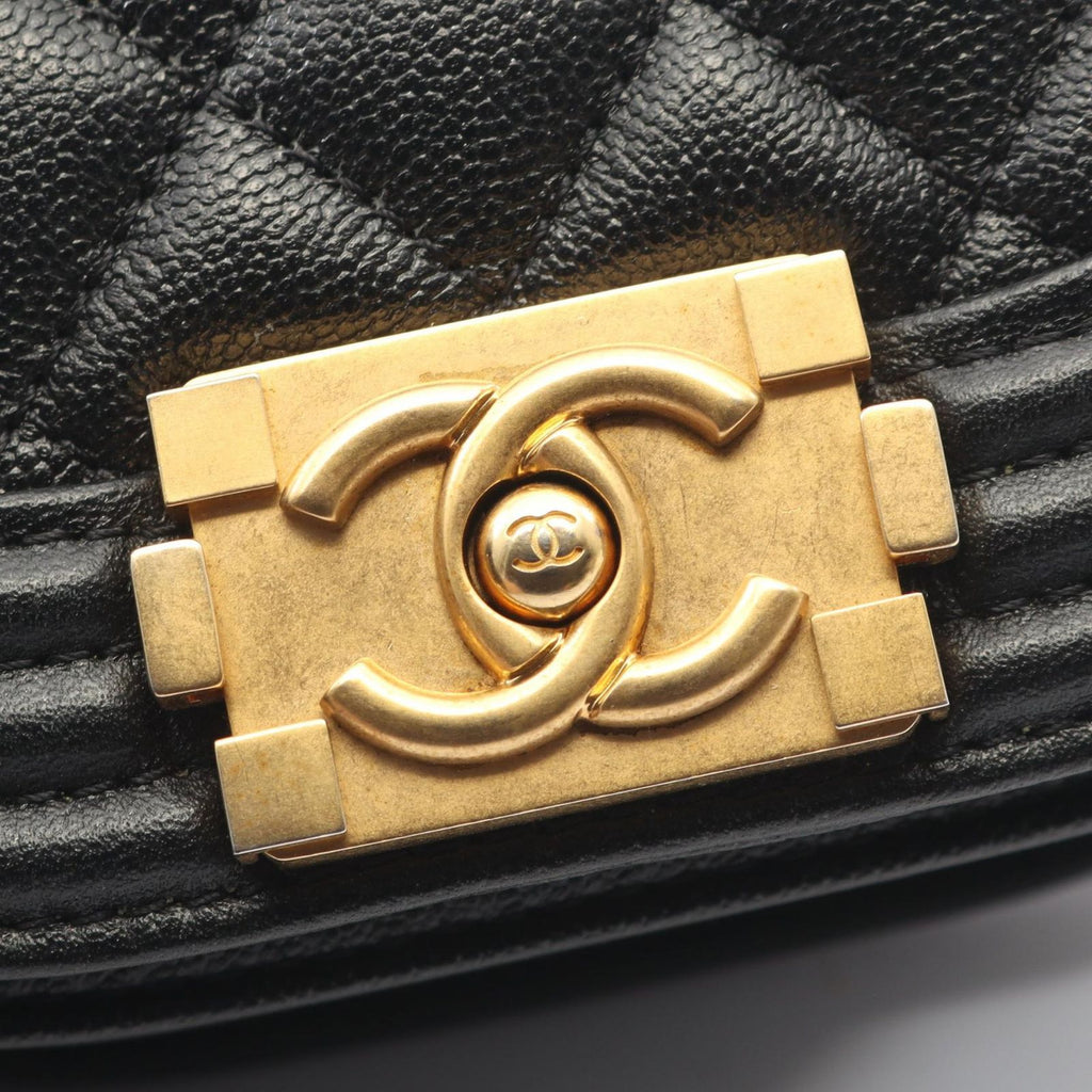 Chanel Shoulder Bag Boy Small Black Caviar Leather Chain